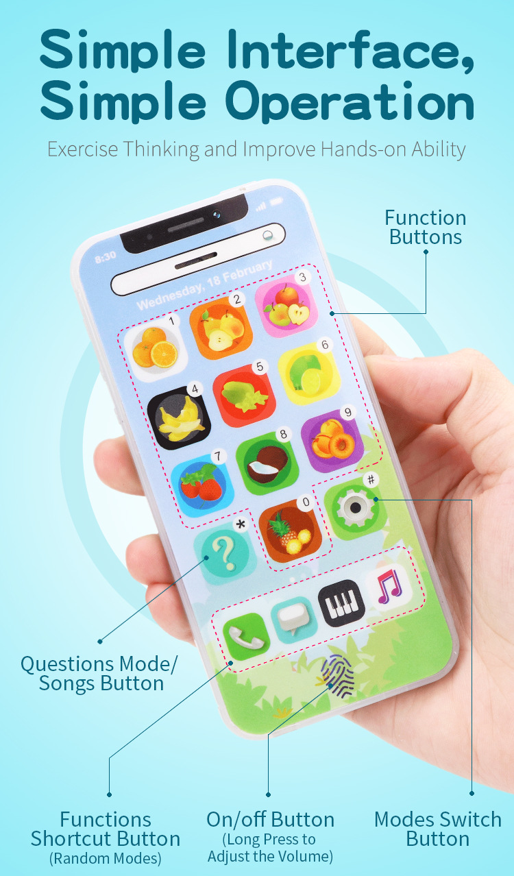Baby Study English Musical Mobile Phone with LED Learning Educational Interactive Toys for Toddler Children Voice Changer Gifts