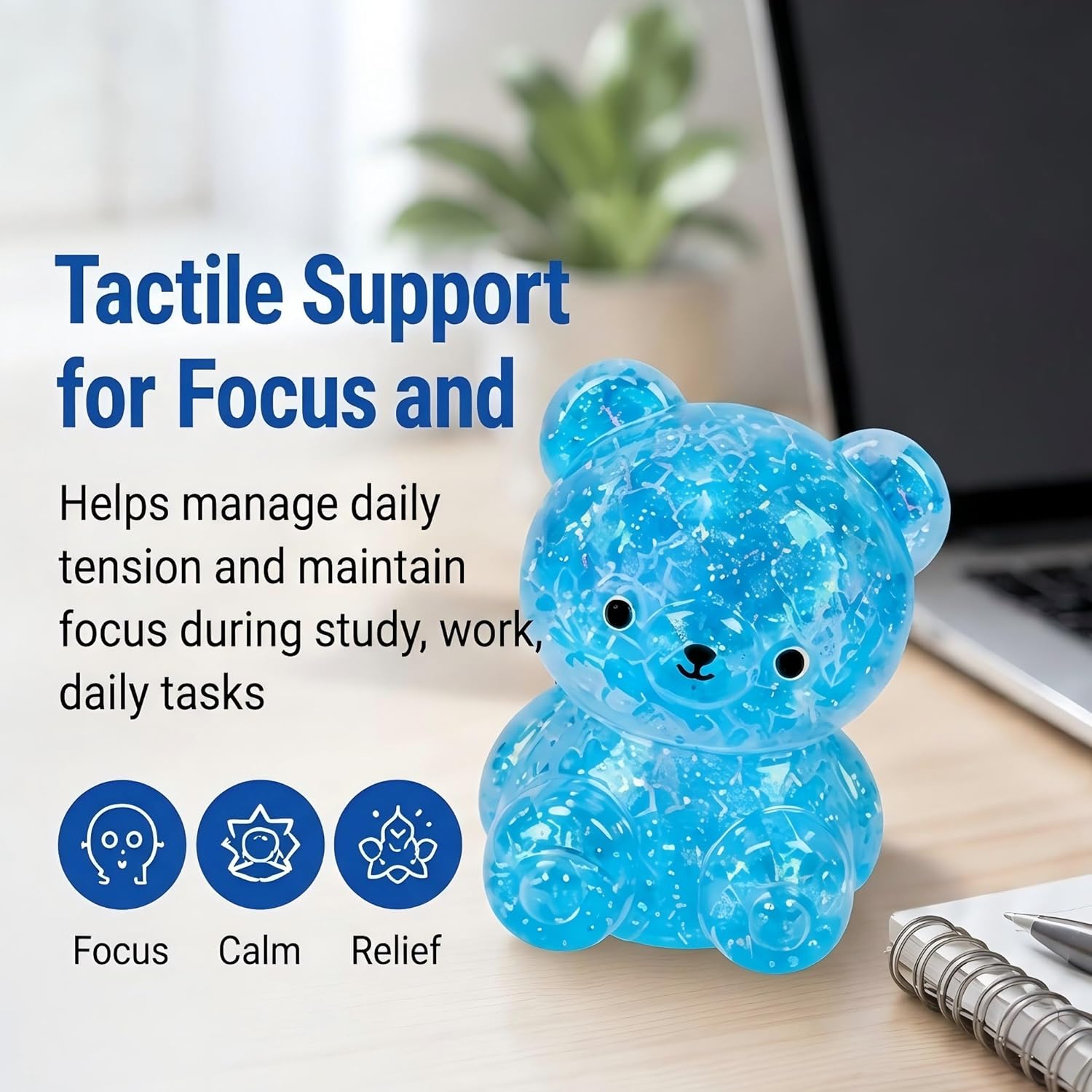 Bear Stress Ball Toy Squishy, Maltose Filled Squeeze Fidget Toy for Stress Relief, Glitter Animal Squishies with Stretchable Soft Texture for Party Fa