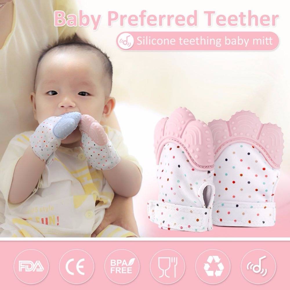 2024 Newborn Baby Gloves Silicone Baby Mitt Teething Mitten Teething Glove Candy Wrapper Sound Teether