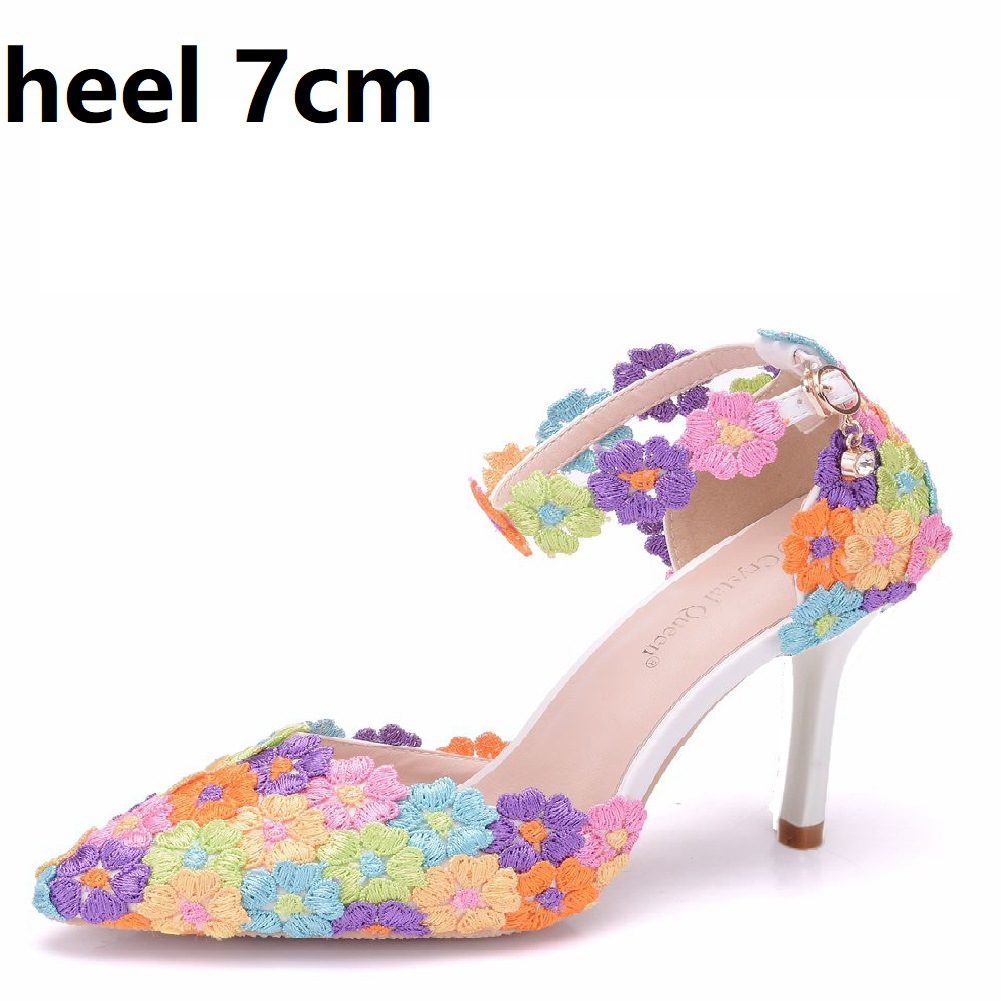 Spring Summer New Woman Pointy Lace Rhinestone Bridal Wedding Shoes Thin High Heels Dress Versatile Women Female Sandals