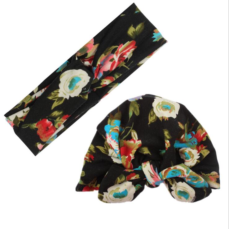 2Pc/Set Mother Baby Turban Matching Headband And Baby Caps Rabbit Ears Headbands Floral Print Caps Hair Accessories