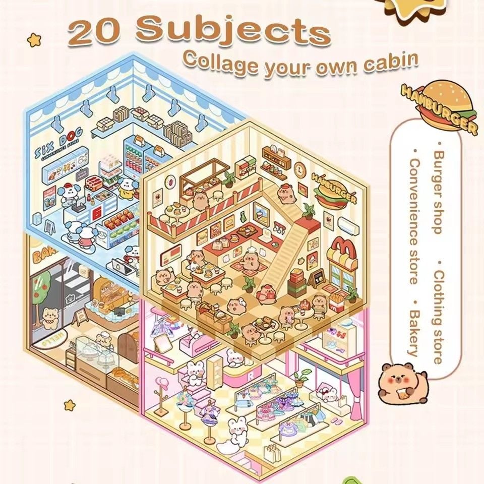 1Pcs Creative 3D Simulation Cabin Stickers Cute Cartoon Handmade DIY Landscaping Stickers Scene Stacking Pasting Stickers