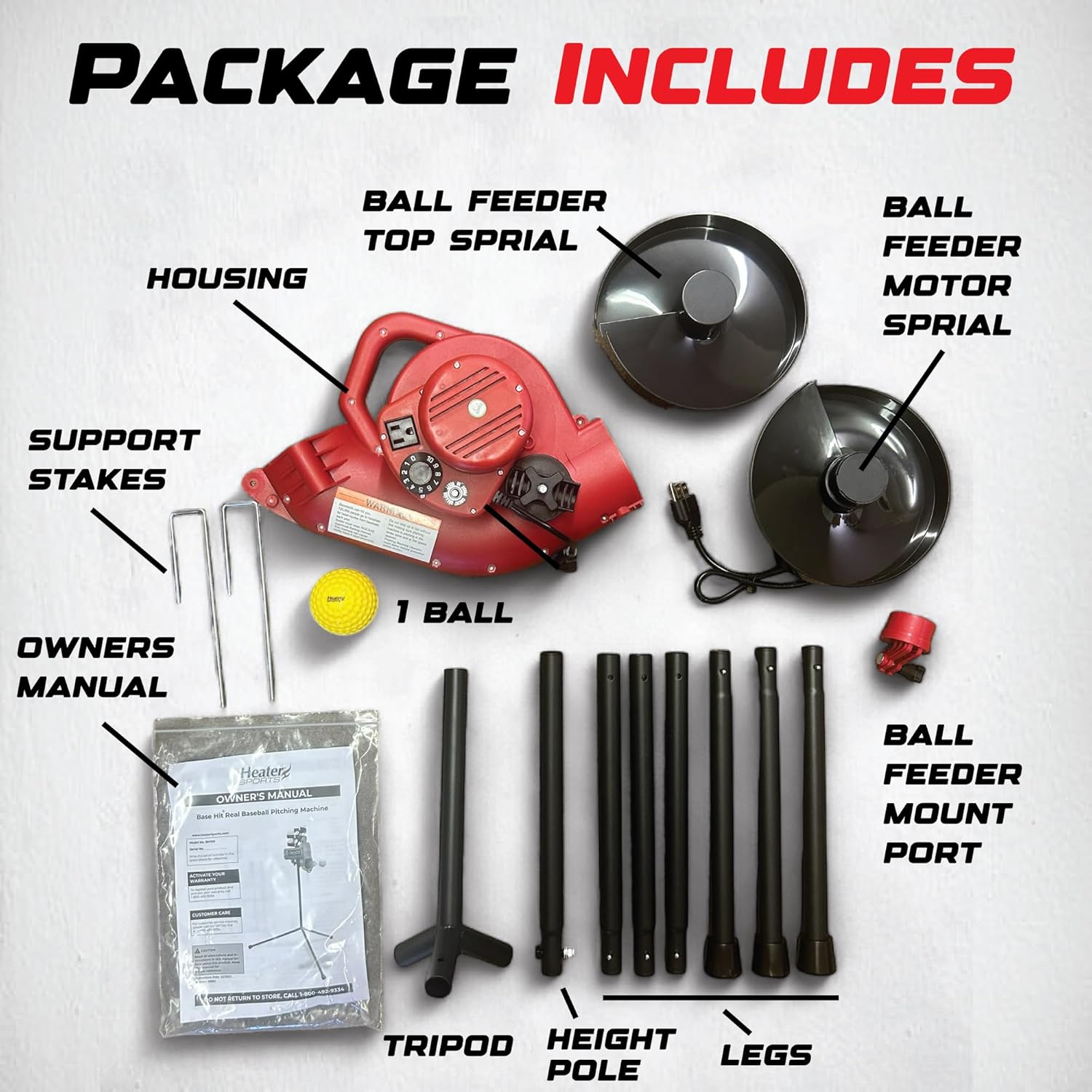 Heater Sports Base Hit Adjustable Real Baseball Pitching Machine – 45 MPH Pitching Speed, Includes Automatic Ball Feeder | Perfect for Hitting and Fie