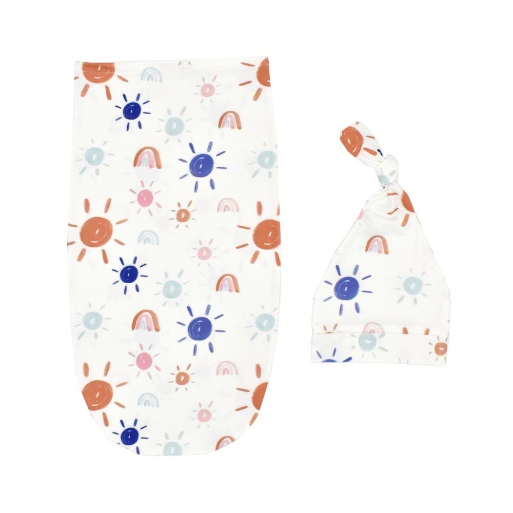 Baby Sleeping Bag Knotted Tire Cap 2-piece Baby Sleeping Bag Newborn Cocoon Printing Sleeping Bag Set 0-March