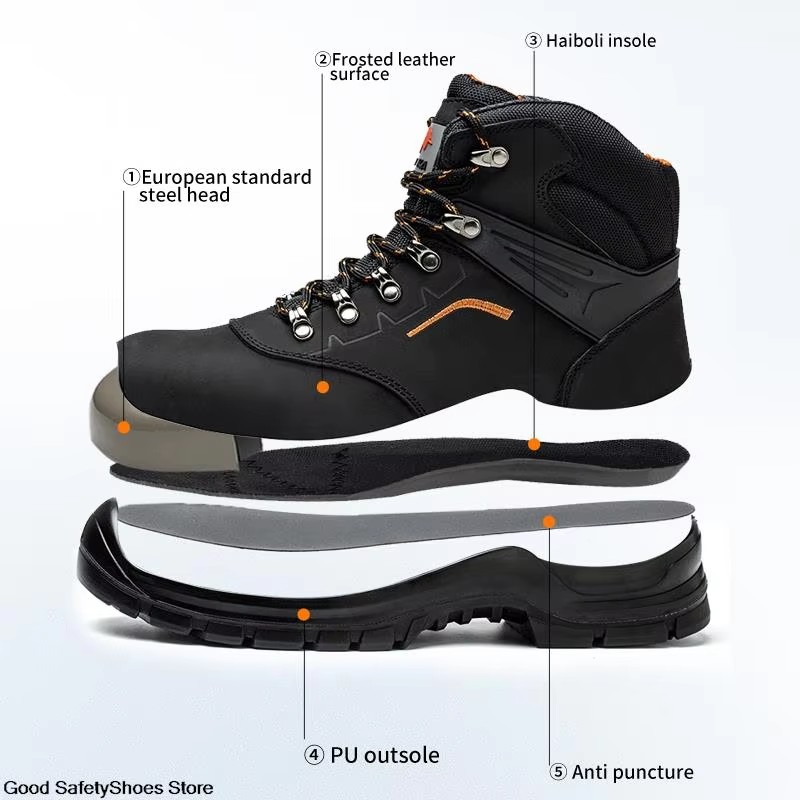 Men Work Shoes Waterproof Anti-Static Safety Boots Male Puncture-Proof Men Sport Safety Shoes Steel Toe Work Boots High Top