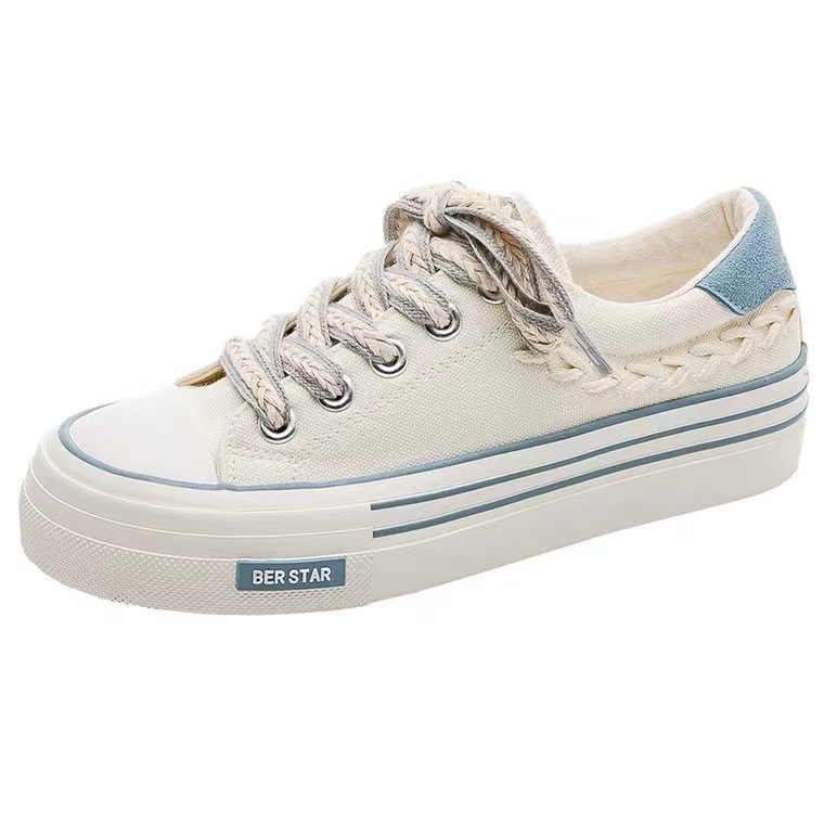 Thick soled wheat ear canvas shoes are versatile for autumn, slim and niche design casual breathable board shoes