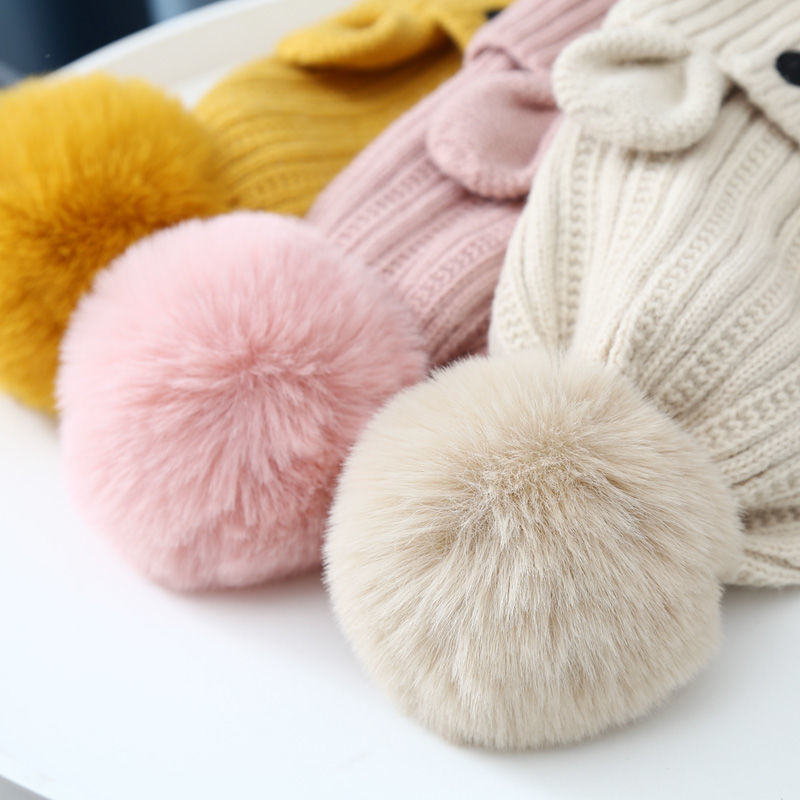 Children's hat scarf set boys and girls baby wool hat plus velvet warm toddler pullover knitted hat Korean version cute