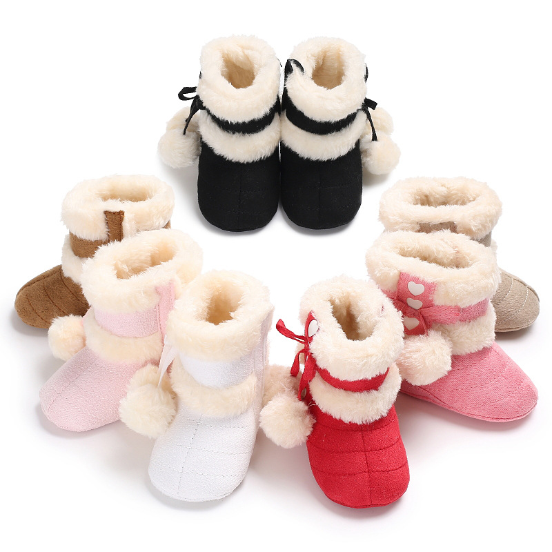 Winter hair ball snow boots warm 0-1 years old baby soft bottom shoes non-slip toddler shoes