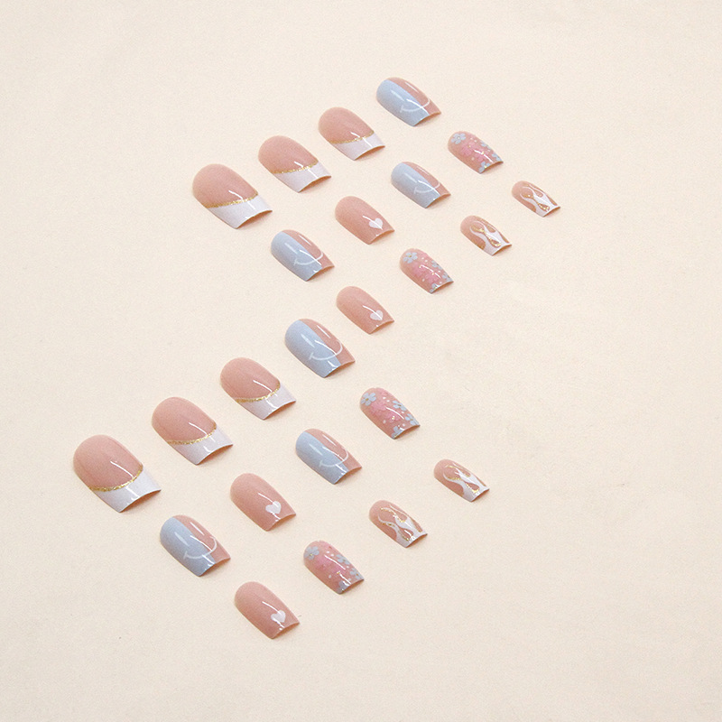 Mandarin Duck Double Contrast Cute Smiling Face Fragmented Flower Nail Enhancement Fresh False Nails Sweet Wind Nail Clips