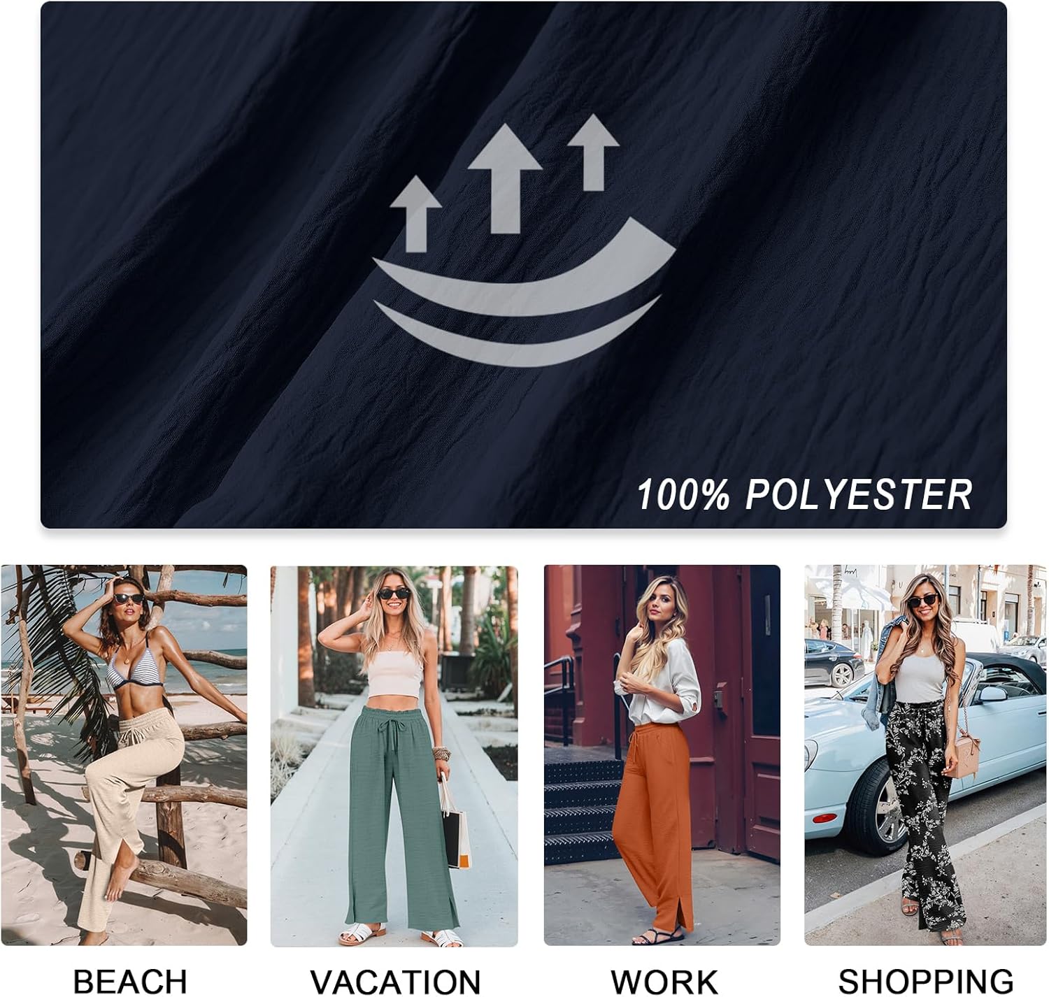 HOTGIFT 2026 Womens Pants Wide Leg High Waisted Adjustable Drawstring Trousers with Pockets Casual Lightweight