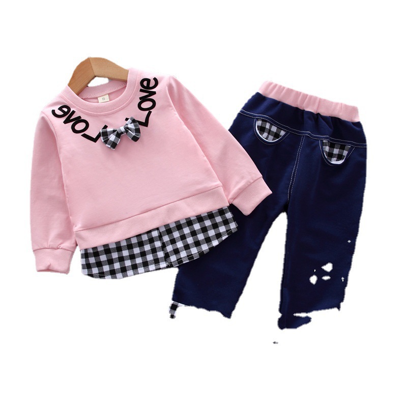 Kids Autumn New Korean Style Fake-two Long Sleeved Top Pants Girls Suit Children's Clothes