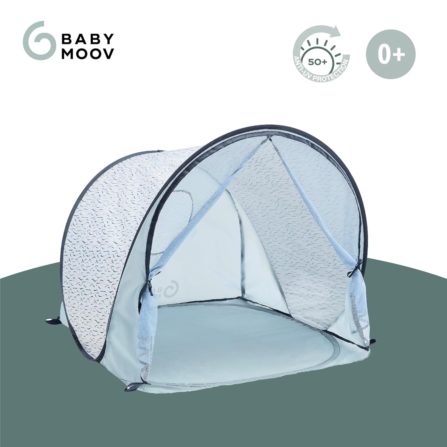 Babymoov Anti-UV Baby & Toddler Beach Tent UPF 50+ Sun Protection with Pop Up System for Easy Use & Transport, Blue Waves (Summer 2025 Edition)