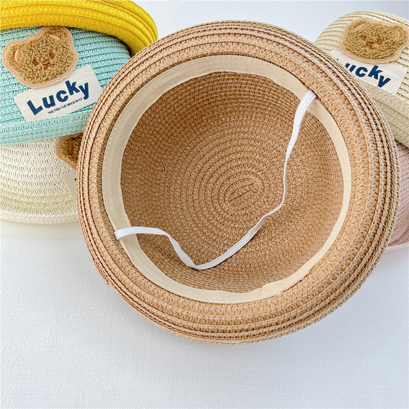 Spring and Summer Sunscreen Children's Straw Hat Boys and Girls Cartoon Little Bear Sunshade Hat Bag Set Princess Beach Hat