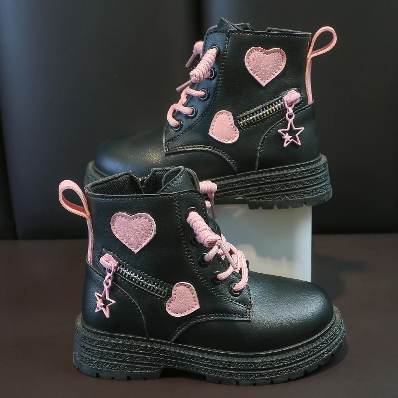 2023 Hot Selling New Mid length Boots Student Thick Sole 4CM Front Lace up Sewing Zipper Decoration