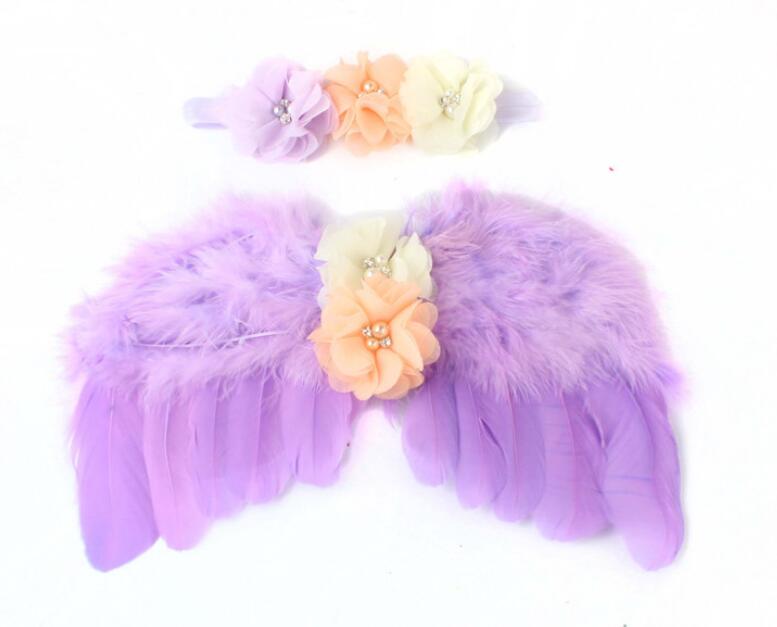 Newborn Photography Props Costume Cute Angel Wings+Headband Photo Props Infant Baby Girls Boys Outfits Accessories
