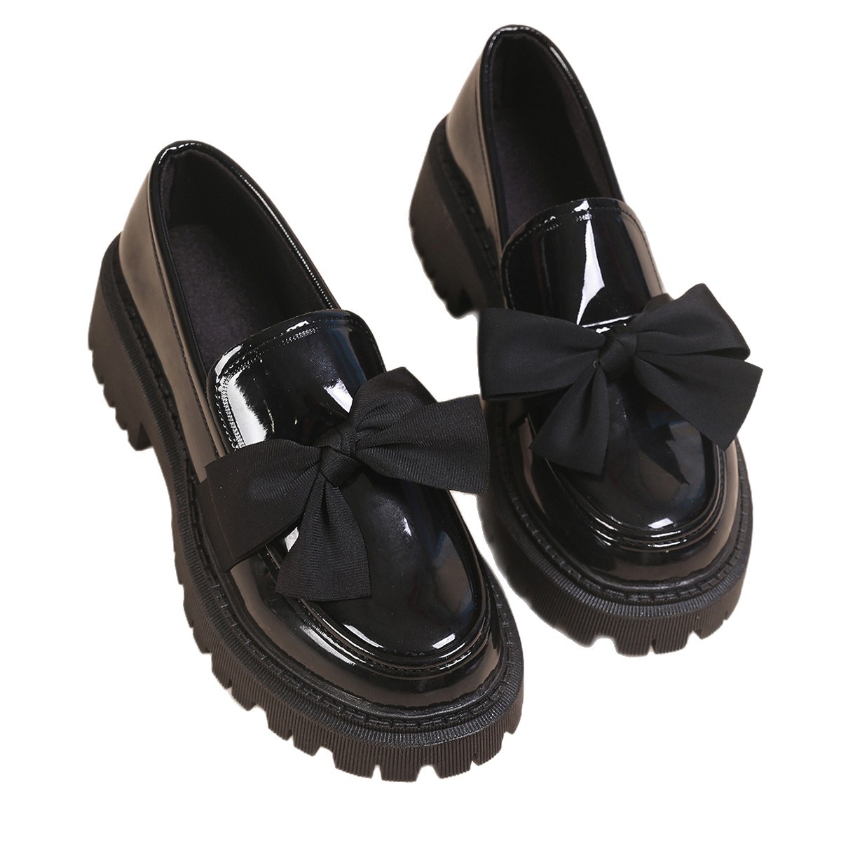 New Le Fu Shoes Women's Bow Thick soled Small Leather Shoes Single Shoes