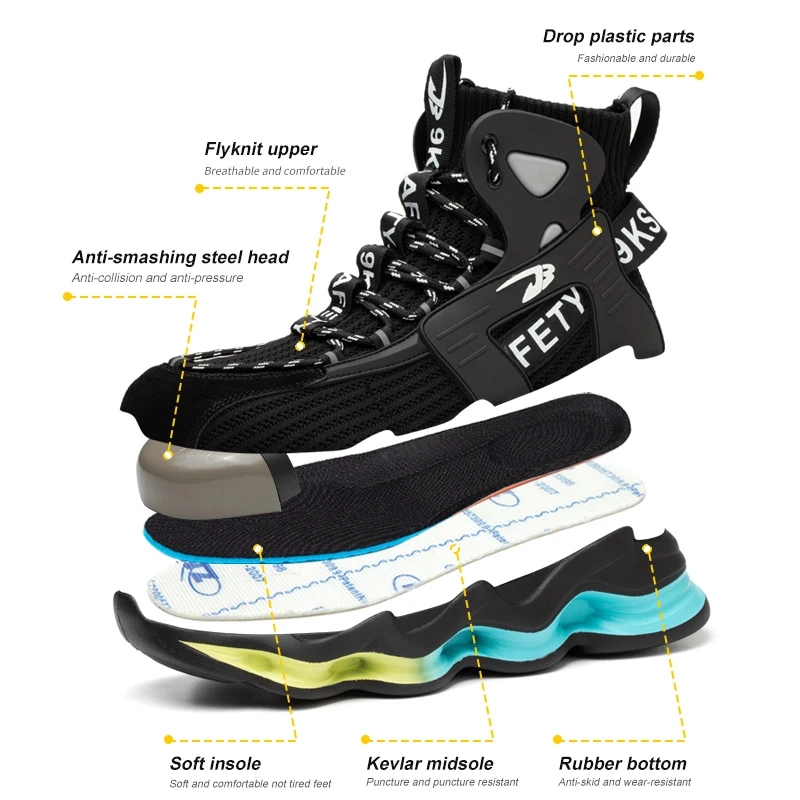 2023 new flying fabric labor protection shoes are anti-smashing and stab-proof, penetrating gas steel headband and high-top safe