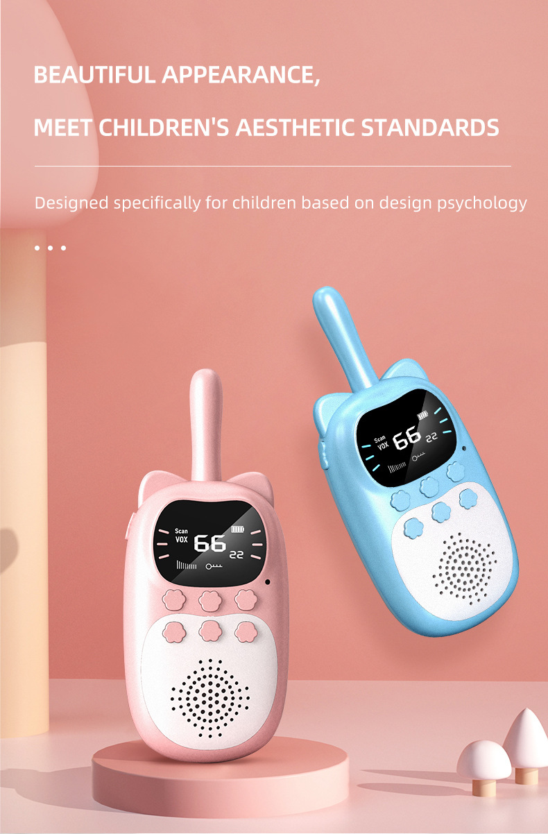 2pcs Children Walkie Talkie Kids Rechargeable 1000mAh Handheld 0.5W 3km Radio Transceiver Interphone Toy For Girls and Boys Gift