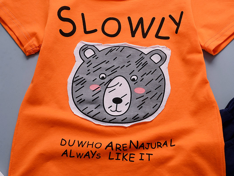 Children kids clothing two pieces sets baby boys girls cartoon slowly bear t-shirt summer shorts cotton suit
