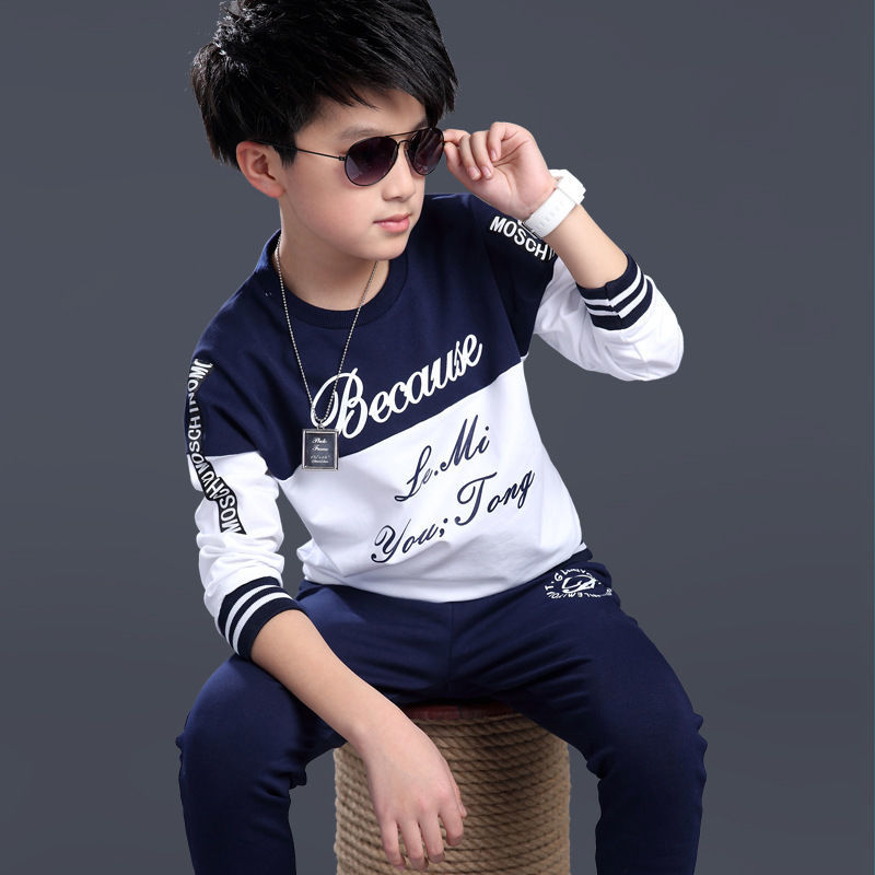 Size 120-160 long sleeve boys two pieces sets baby kid boy children cotton blended suit Kids Boys Clothing Set Children Outfits