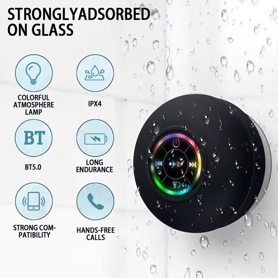 2025 Bathroom Waterproof Wireless Bluetooth Speaker Large Suction Cup Mini Portable Speaker Outdoor Sports Stereo Speaker