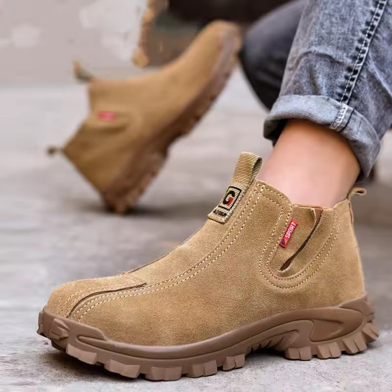 men's fashion steel toe caps work safety boots worker cow suede leather tooling shoes autumn winter security ankle botas protect