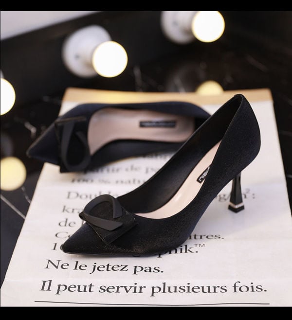 Green banquet shoes evening high heels women's spring new pointy satin stiletto heel with a heel height of 7cm