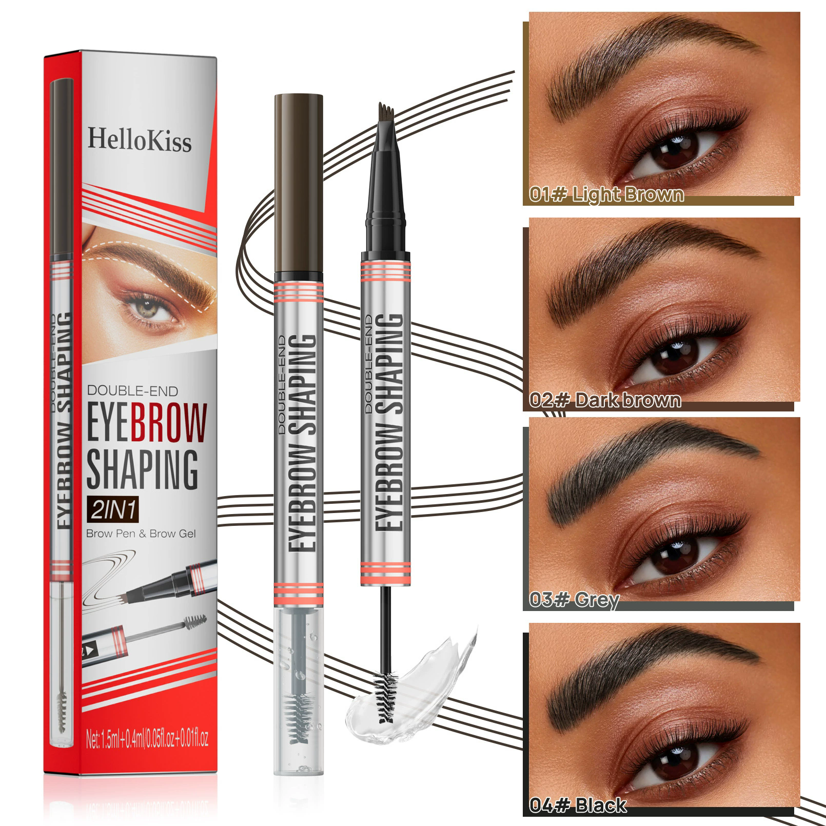 1PC Double-End Liquid Eyebrow Pencil 4-Tip Head Long Lasting Waterproof Sweat-Proof Quick Dry 2in1 Eyebrow Shaping Cream