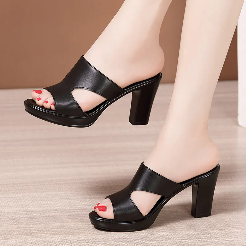 Women's Shoes Peep Toe Women's Slippers Fashion Solid Dress Slippers Women Summer Round Toe Heels Women Shoes