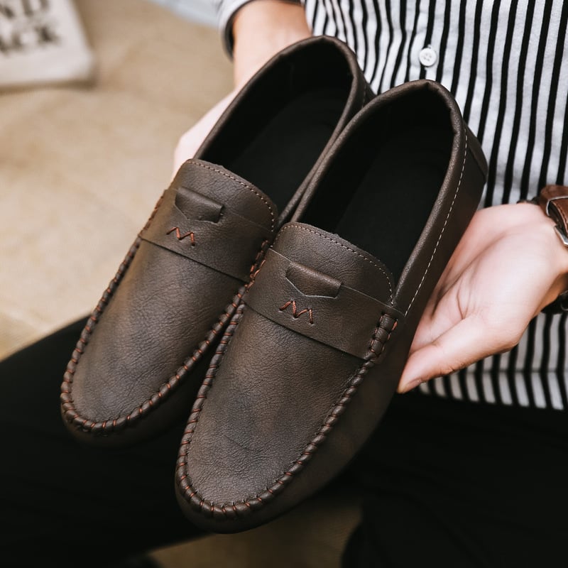 Doudou shoes men's trend new casual leather shoes summer breathable lazy one pedal soft bottom driving men's shoes
