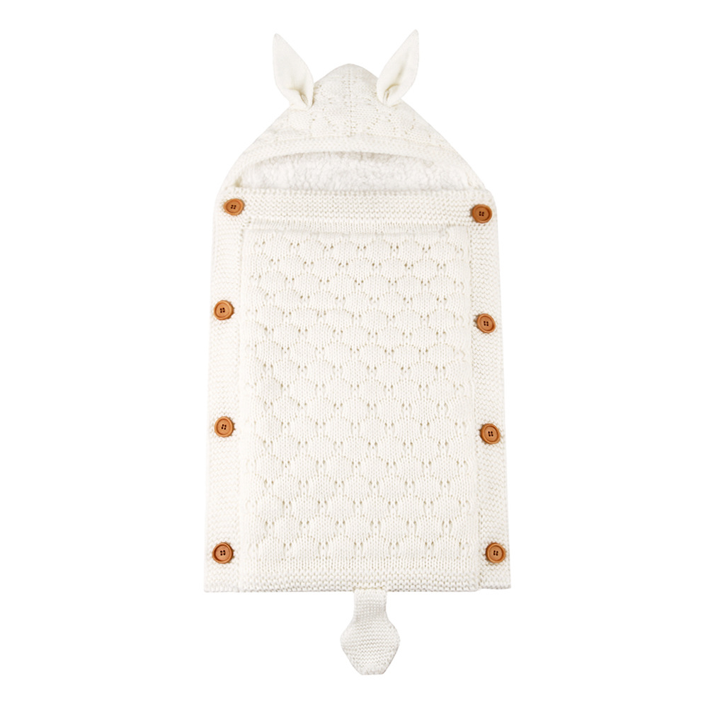 Autumn and winter baby stroller sleeping bag with knitted buttons and plush insulation Mini ear small tail sleeping bag