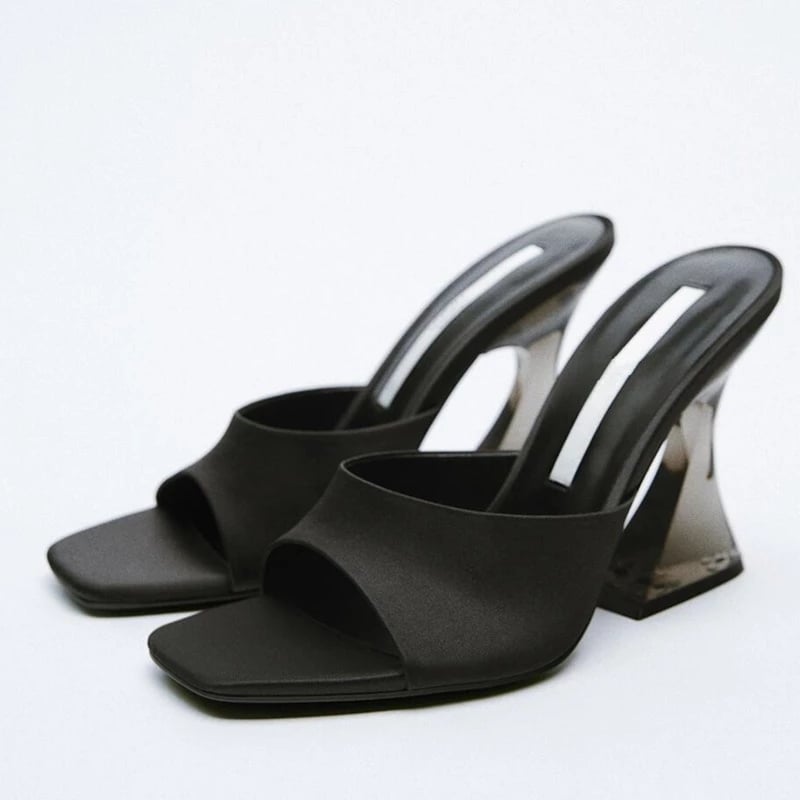 Latest Summer and Autumn Women's Green shoes Silky Wide Band Transparent High Heel Comfortable Green Sandals Heels