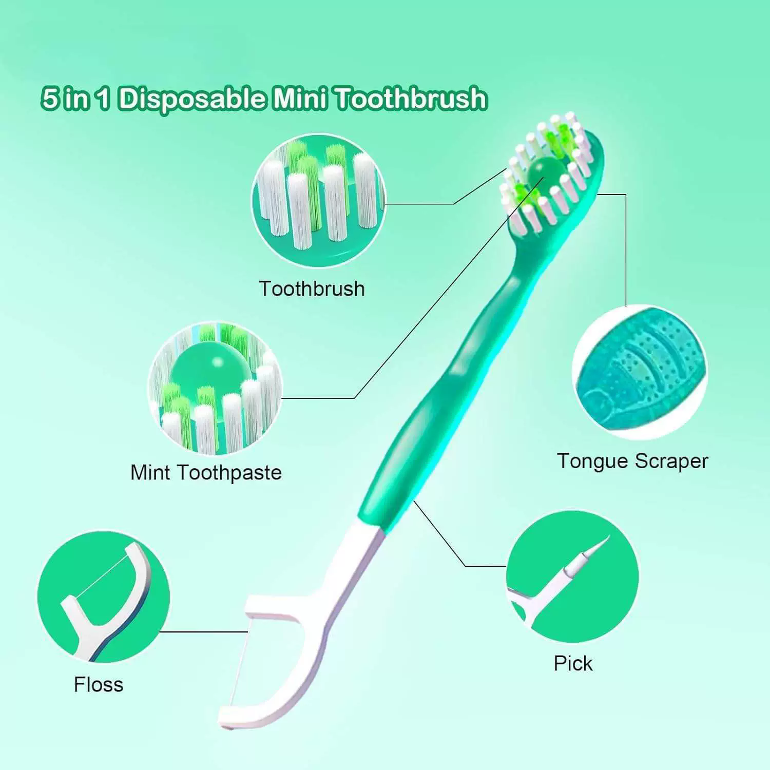 5 in 1 Toothbrush & Floss 12Pcs Mini Toothbrushes with Toothpaste All in one Oral Care Toothpaste and Floss Disposable Travel