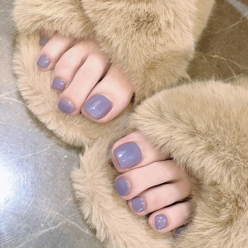 False Toe Nails Summer Simple Wearing Nail Art Pattern Removable Nail Stickers 24 Pieces With Glue for girls
