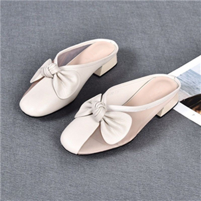 Women's Slippers Summer Sandals Bow Mesh BreathabLow-Heeled Anti-slip Femme Sandals