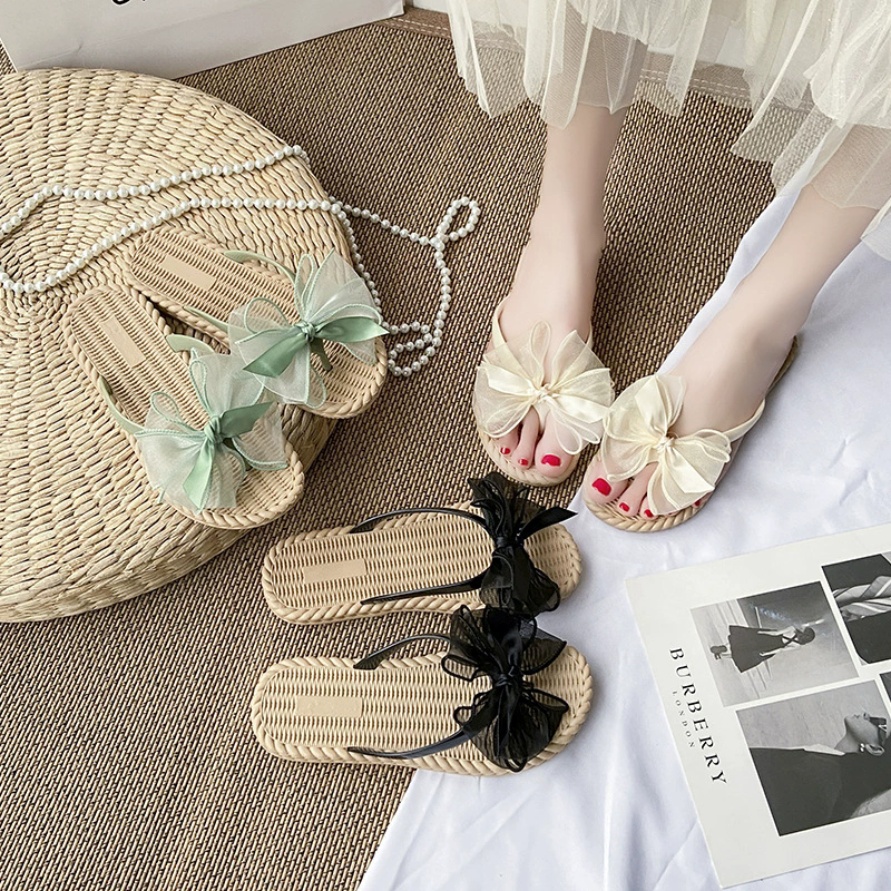 2026 New Women Slippers Summer Fashionable Bow-knot Flat Flip-flops Women's Leisure and Vacation Soft-soled Outdoor Beach Slides