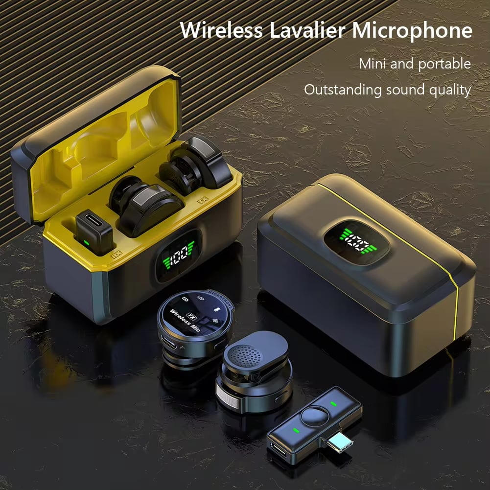 Wireless Lavalier Lapel Microphone with Magnetic Clip USB-C Noise Cancelling 50H Battery for Android Type-C for iOS Smartphone