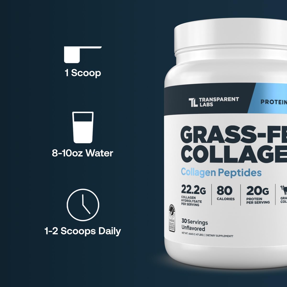 Grass-Fed Collagen Peptides Powder - Unflavored Collagen Powder for Women & Men, 22G Grassfed Bovine Hydrolyzed Collagen Peptides per Serving for Skin