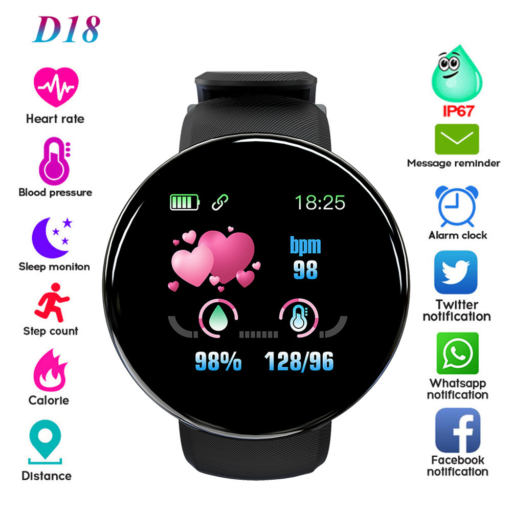 D18 Smart Bracelet Color Round Screen Heart Rate, Blood Pressure, Sleep Monitoring, Stepping Exercise Smart Watch 1.44 inches