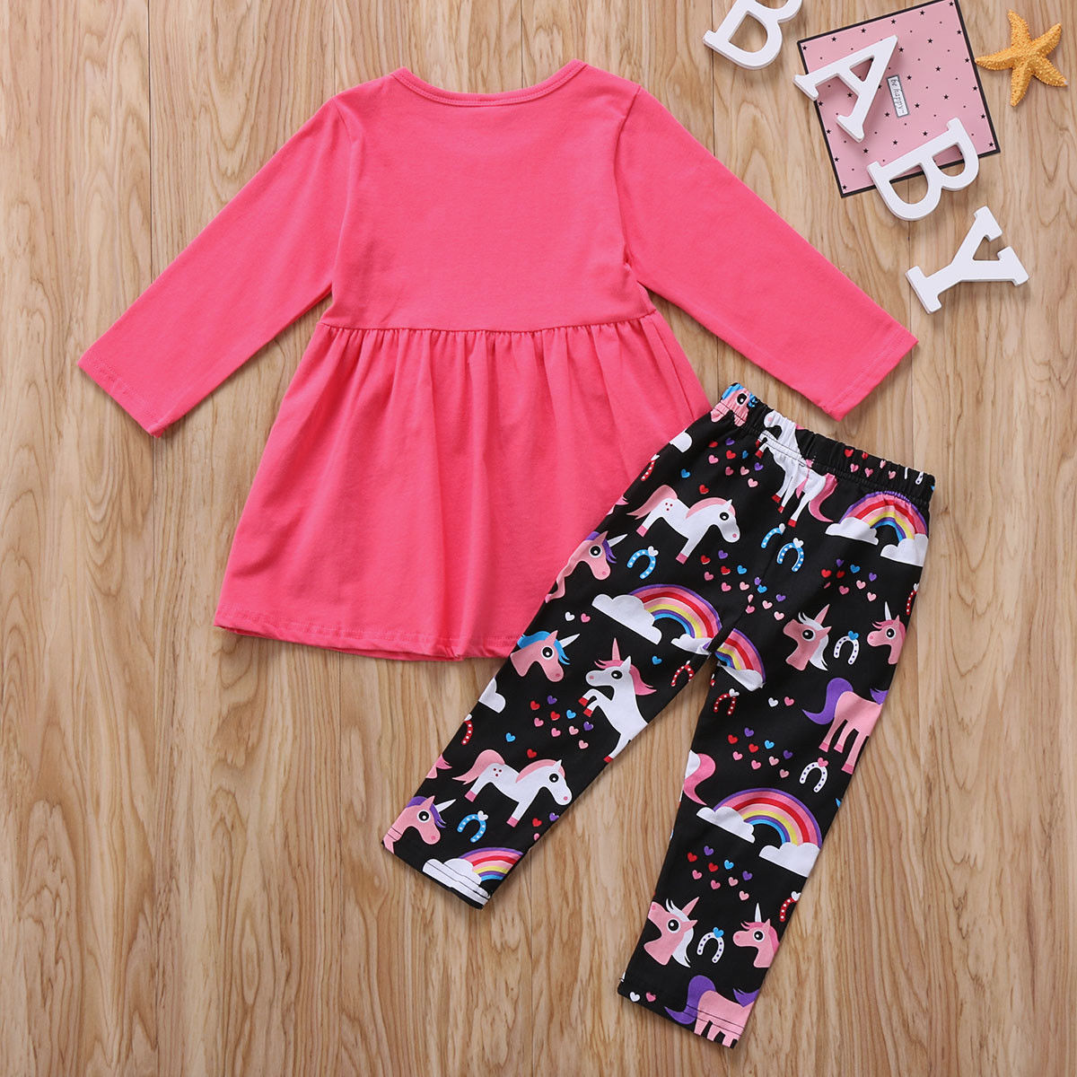 Unicorn Rainbow Kids Baby Girls Outfits Clothes T-shirt Tops Dress +Long Pants 2PCS Set Children's clothing