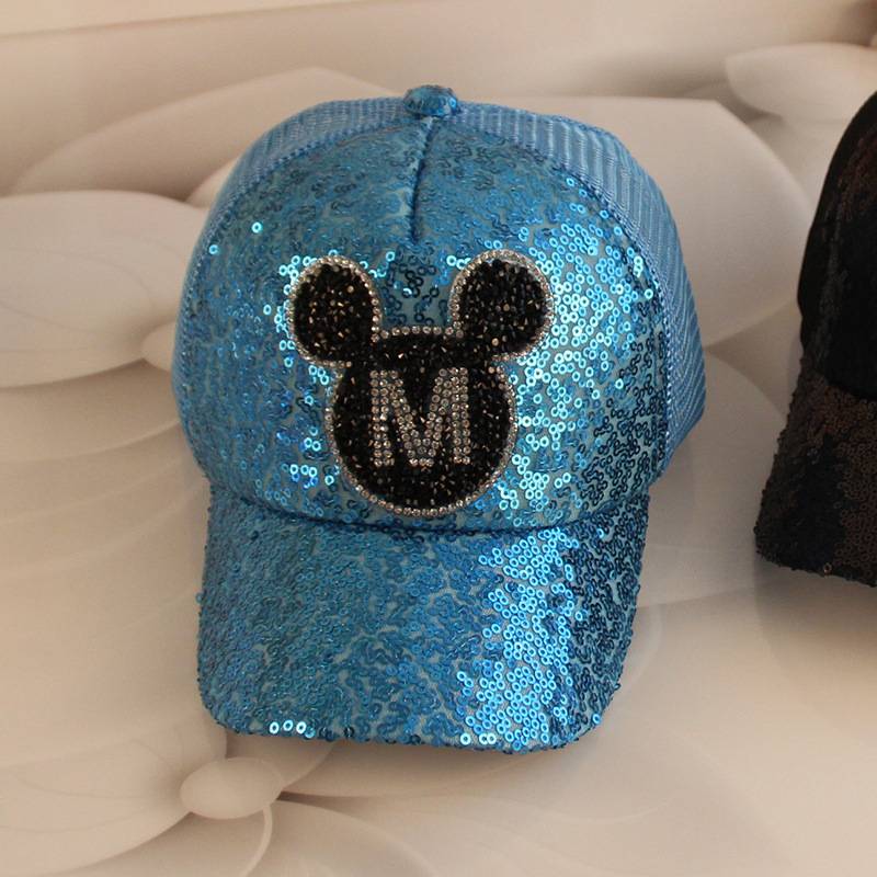 Spring and summer baseball cap visor cap sunscreen breathable mesh boys and girls Korean version sequins mesh cap