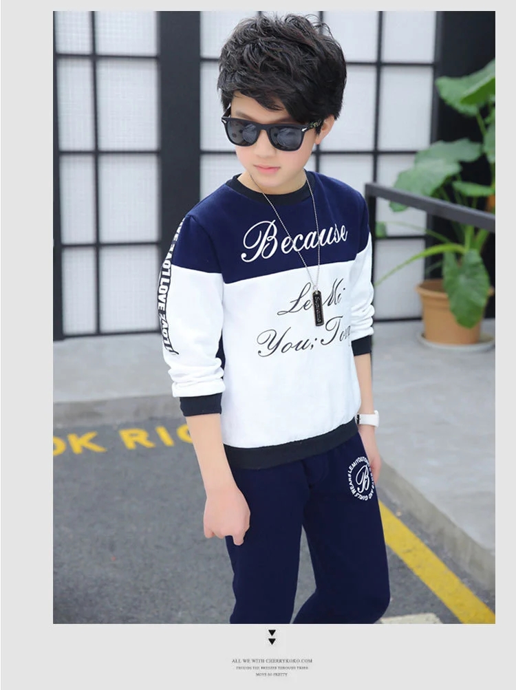 Size 120-160 long sleeve boys two pieces sets baby kid boy children cotton blended suit Kids Boys Clothing Set Children Outfits