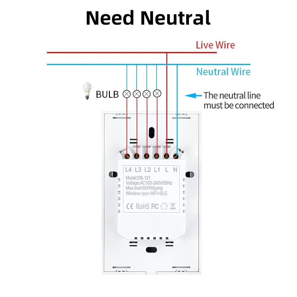 Zigbee WiFi Wall Touch Light Switch Control Smart Life 110V 220V Interruptor Tuya Bluetooth Alexa Google Home 4 Gang 10A
