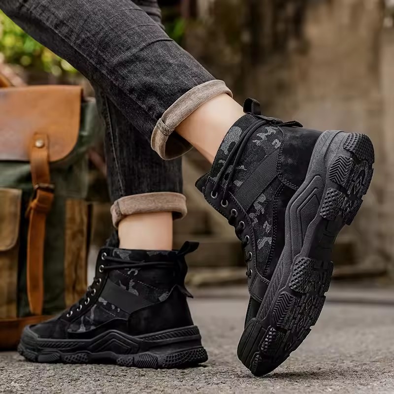 Fashion Men's Casual Ankle Boots Outdoor Walking Sneakerse Hiking Shoes Lace-up Leisure Boots Lightweight Breathable Work Boots