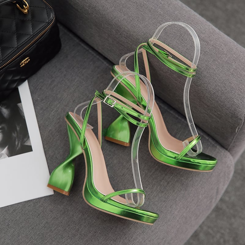 Women's Heels Strappy Platform Shoes Open Toe Sandals Spiral Heel 2024 Summer New Branded Design Sandals Gold Plus Size Ladies