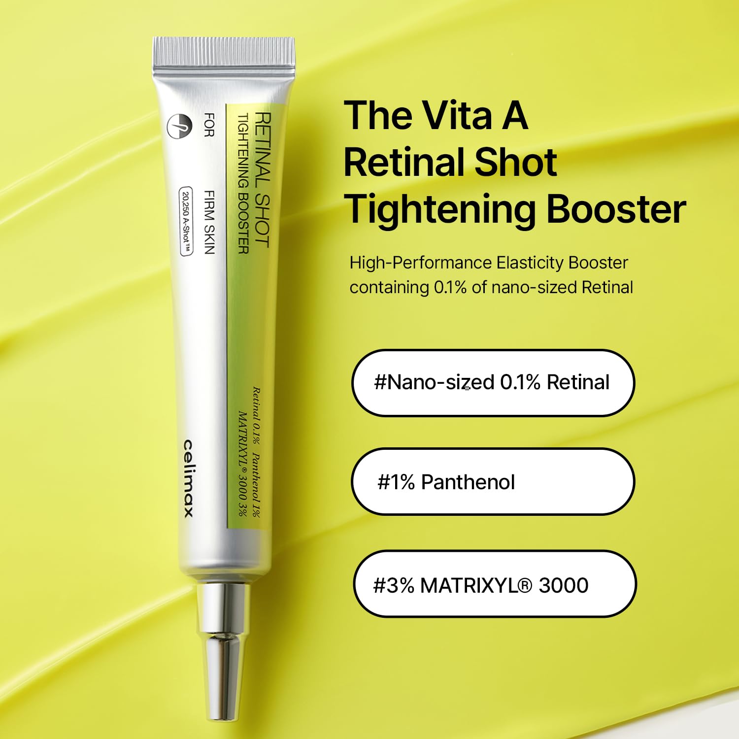 celimax The Vita A Retinal Shot Tightening Booster | 0.1% Retinal, 3% Matryxyl, High-Strength Retinoid for Anti-Aging, Pore Minimizer, Wrinkles & Fine