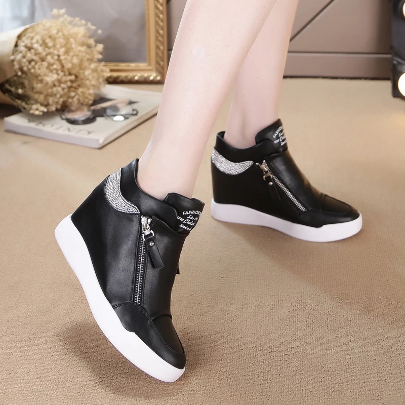 Winter Black White Hidden Wedge Heels sneakers Casual Shoes Woman high Platform Shoes Women's High heels wedges Shoes For Women
