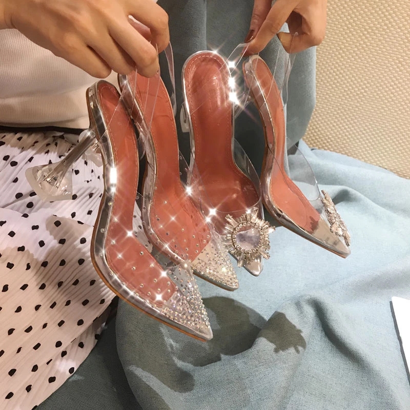 Brand Women Pumps Luxury Crystal Slingback High Heels Ladies Summer Shoes Pumps Woman Heeled Party Wedding Shoes Plus Size