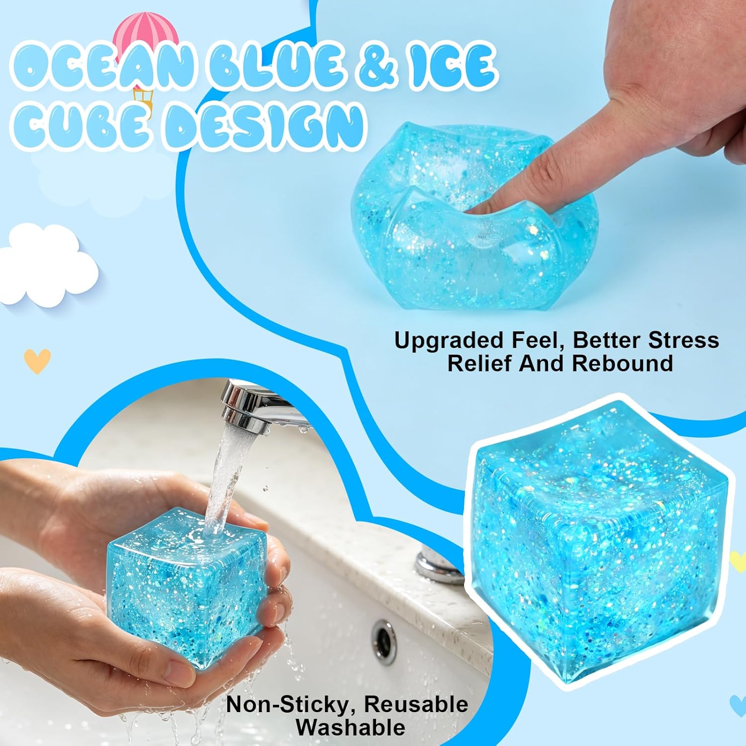 Nice Ice Cube Sensory Squeeze, Ice Cube Squishy Stress Balls for Adults Slow Rise Squishies with Solid Squish Soft Fidgets Malt Sugar Squishy for Anxi