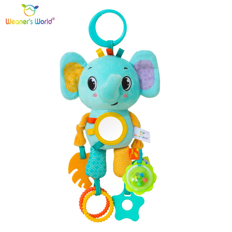 Soft Hanging Crinkle Squeaky Sensory LearningToy Stroller Car Seat Crib Travel Plush Animal Wind Chime with Teether Boys Girls